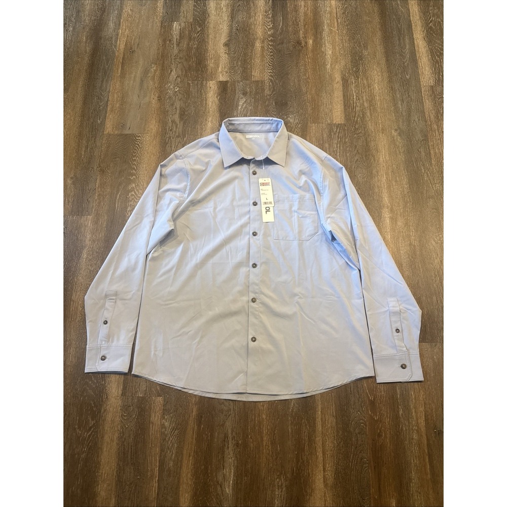 32 Degrees Cool Men's L Stretch Button Up Long Sleeve Shirt Bel Air Blue NWT